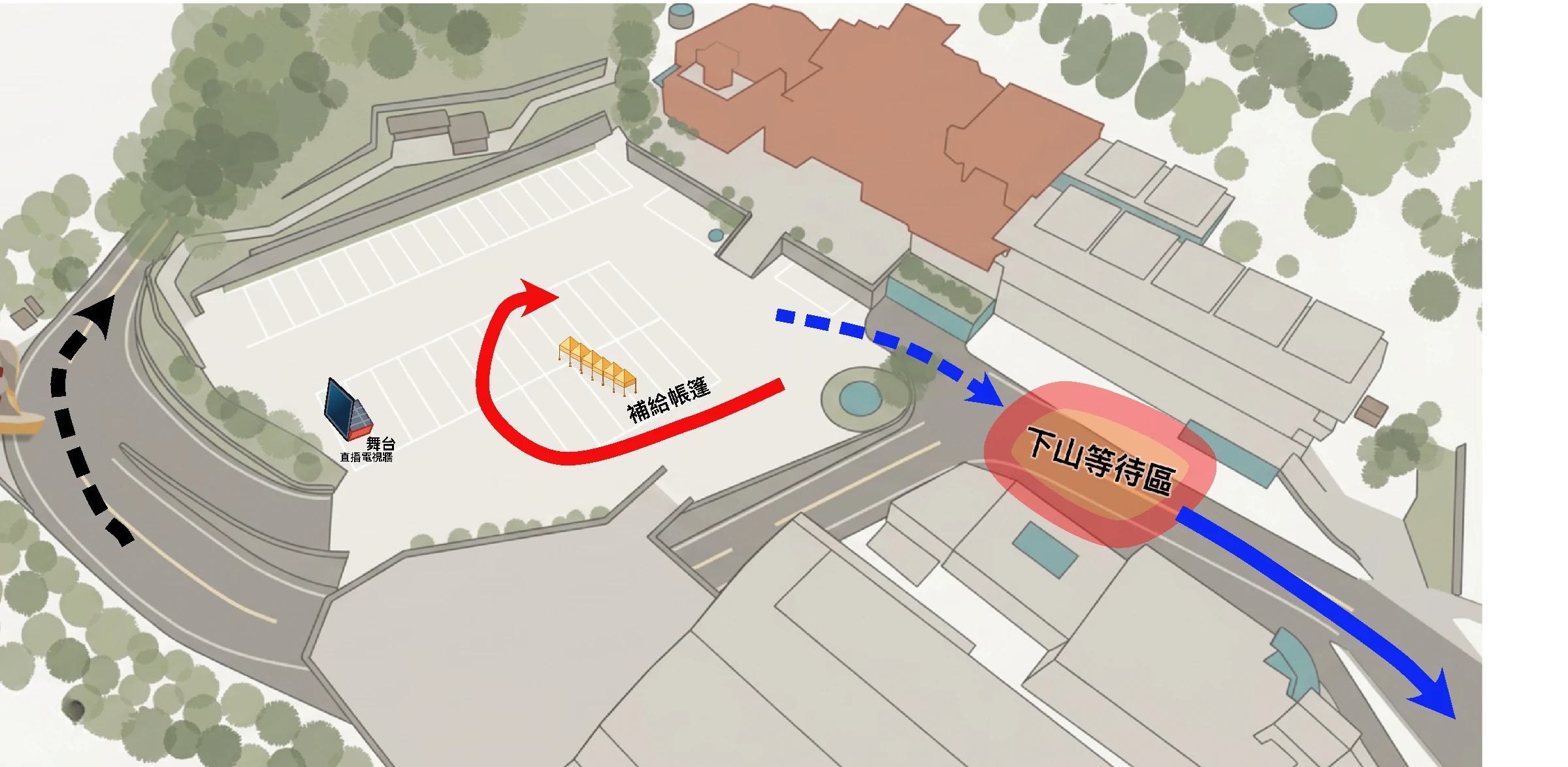 靈洞宮折返點配置與下山動線圖
